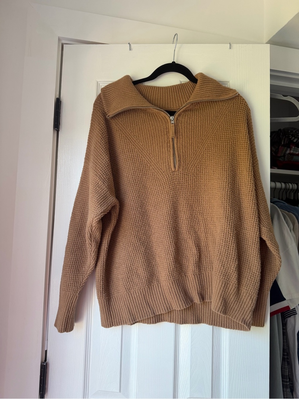 Aerie Half-Zip Waffle Knit Sweater - Camel
